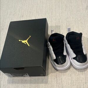 Jordan Kids Black and White Sneakers with Red Accents